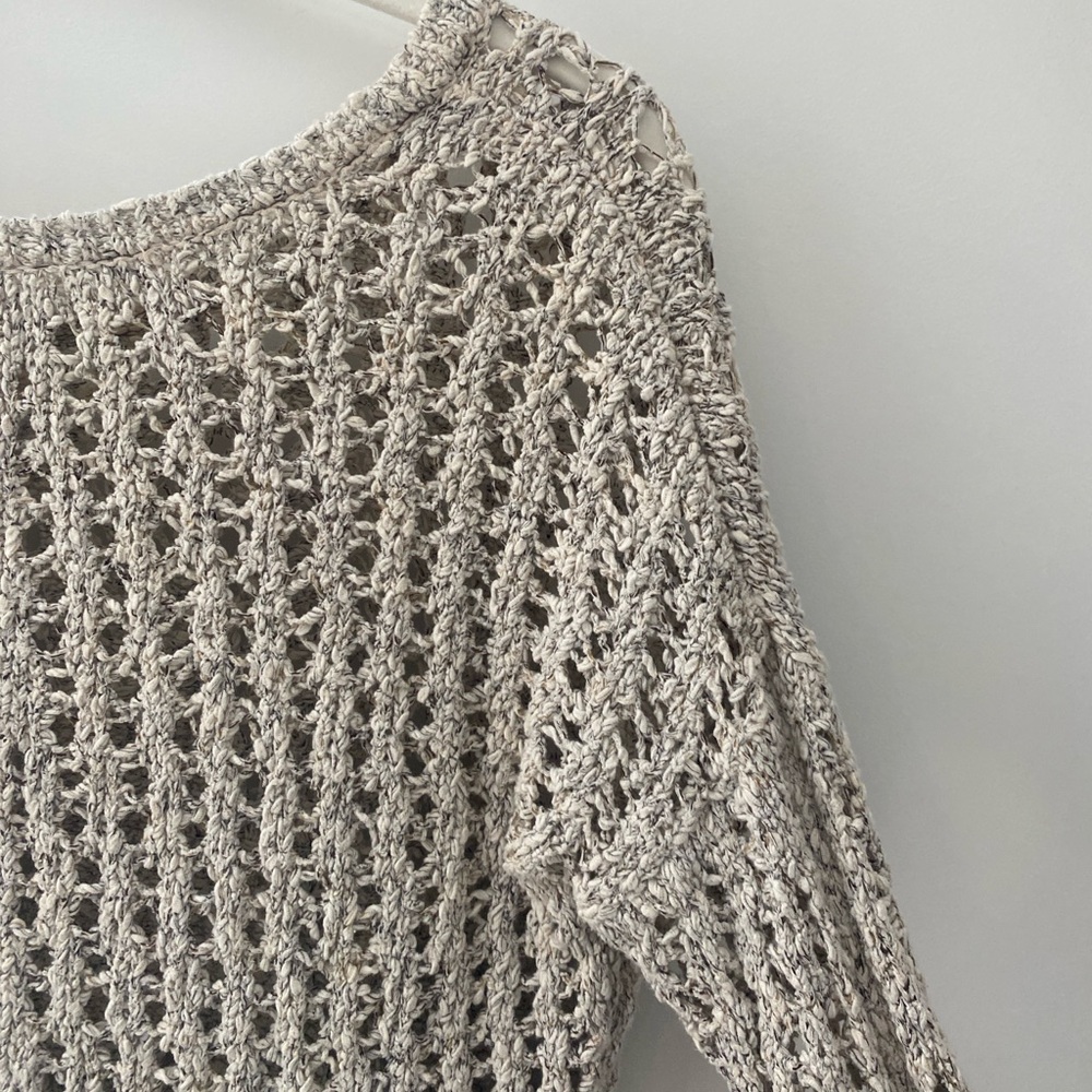 AMERICAN EAGLE Open Knit Crochet Beige Pullover Sweater Womens Small Beach Boho - Picture 4 of 10